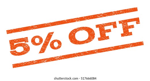 5 Percent Off watermark stamp. Text caption between parallel lines with grunge design style. Rubber seal stamp with dust texture. Vector color ink imprint on a white background.