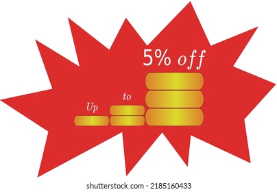 5 percent off. Yellow and red banner for promotions and offers