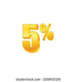 5 percent on white background, 3D gold isolated vector image