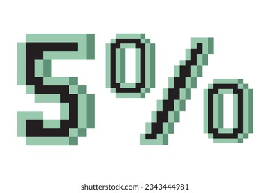 5 percent with pixel art 3d. Vector illustration.