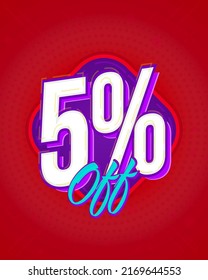 5 percent price off marketing discount promo banner. Finance economy special offer for customer. Web poster or flyer design template vector illustration