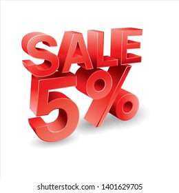 5 percent sale promotional discount on white background , Vector Isolated sellout