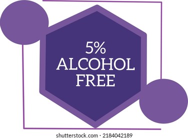 5% percentage free alcohol fantastic hexagon and circle shape design element vector illustration for promo sign label on white background with white color font