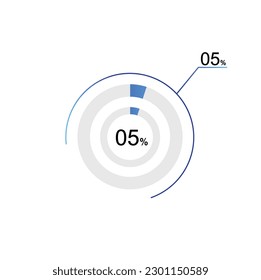 5% percentage infographic circle icons, 5 percents pie chart infographic elements for Illustration, business, web design.