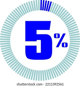 5 Percentage with Round Pie Chart. Economy, medical, sport and speed concept