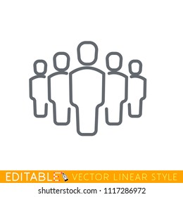 5 person team icon. Editable line drawing. Stock vector illustration.