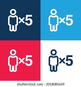 5 Personas Símbolo azul y rojo cuatro colores conjunto de iconos mínimo