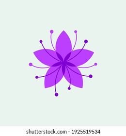 5 petal flower icons isolated on white. Line style. Purple and violet colors. Vector art for fashion, beauty, spa, floral store brand identity, design element. 