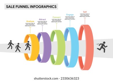 5 phase circular tunnel diagram. 3D Infographic template illustration for business.