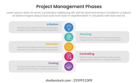 5 phase project management infographic template banner with vertical small circle down direction with 5 point list information for slide presentation vector