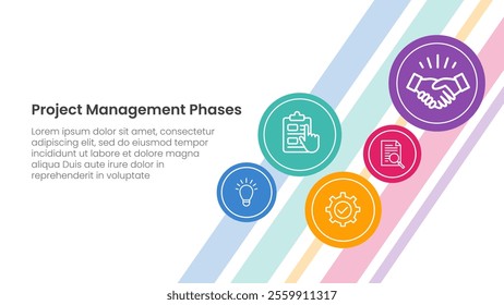 5 phase project management infographic template banner with small circle spreading for background main page with 5 point list information for slide presentation vector