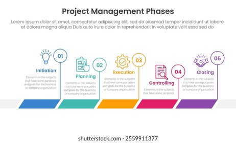 5 phase project management infographic template banner with timeline horizontal outline circle with 5 point list information for slide presentation vector