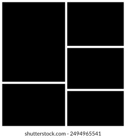 5 Photo frames. Blank photo collage template made of many parts .Mood board background. Gallery Album brandboard grid design. Portfolio images mockup. rectangle, square mosaic picture frame template.