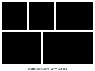 5 Photo frames. Blank photo collage template made of many parts .Mood board background. Gallery Album brandboard grid design. Portfolio images mockup. rectangle, square mosaic picture frame template.