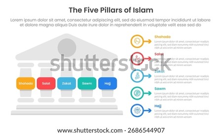5 pillars of islam infographic template banner with left column and outline circle arrow for slide presentation vector