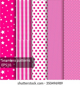 5 pink geometrical seamless patterns, endless texture can be used for wallpaper, pattern fills, web page, background, surface