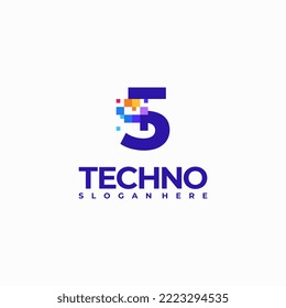 Design-Vorlage für 5 Pixel-Nummern-Logo, Logo-Symbol für Pixel-Technologie