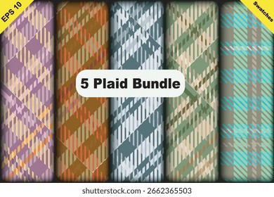 5 Conjunto de Pacotes de Padrões Reproduzidos. Texturas de Tartan sem emenda para sublimação, tecido e design
