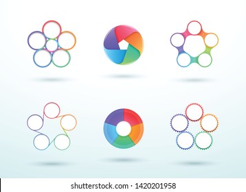 5 Point Connected Circle Cycle Diagram Vector Set