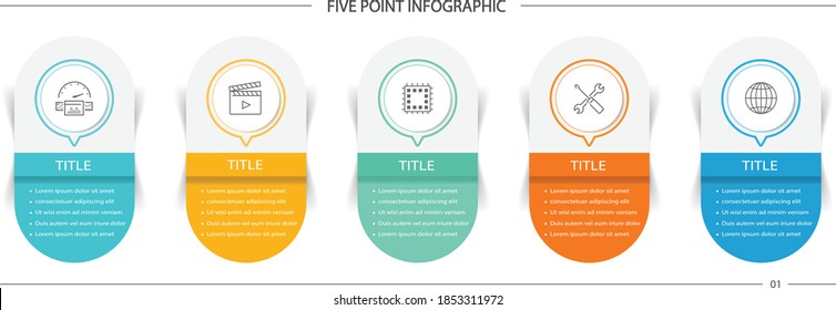 5-Punkte-Infografik mit Bullet-Punkten, 5-Stufen-Infografik