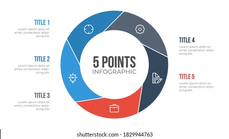 5 points circle infographic element vector, can be used for workflow, steps, options, list, processes, presentation slide, report, etc.