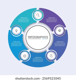 5 points circular infographic element template with icons, vector illustration