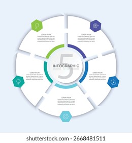 modelo de elemento infográfico circular de 5 pontos com ícones, ilustração vetorial