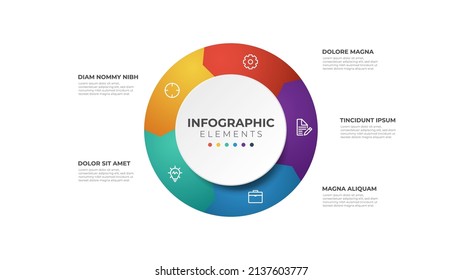 5 Points Circular Steps, Sequence Infographic Element Template.