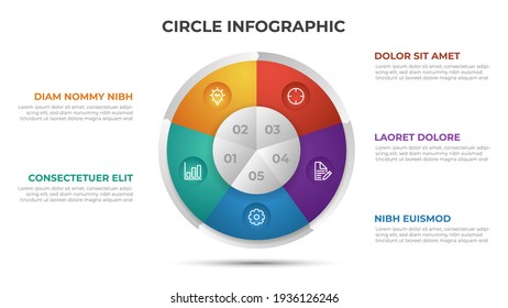 5 Points Infographic Template With Circle Layout Vector.