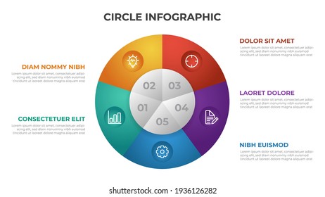 5 Points Infographic Template With Circle Layout Vector.