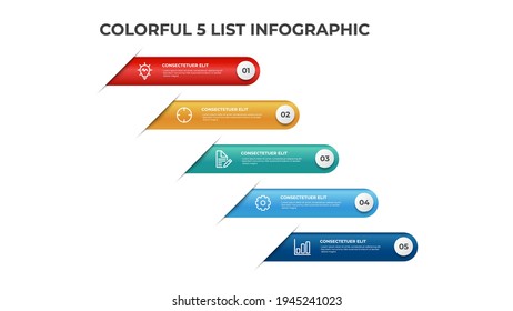 5 points of list diagram layout, colorful infographic element template vector