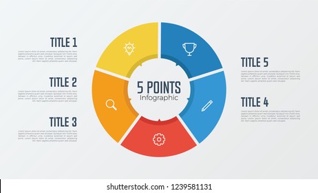 5 Points, Options, Parts, Processes, Work Flowsteps, Steps Infographic Element Circle Shaped Vector. Business Presentation Template.