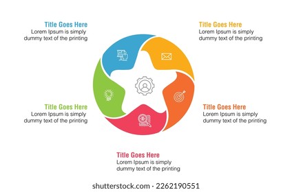 5 points, options, parts, processes, work flowsteps, steps infographic element circle shaped vector. business presentation template.