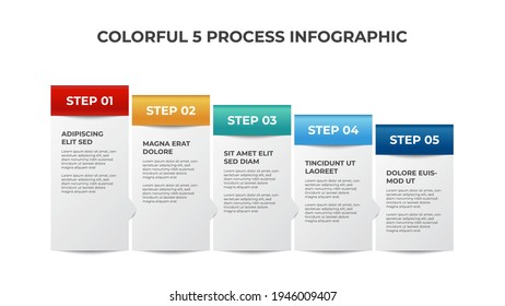 5 points of process diagram, ascending block layout, infographic element template vector