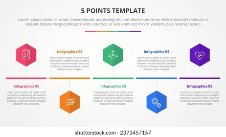5 points stage template infographic concept for slide presentation with hexagon or hexagonal shape timeline style with 5 point list with flat style