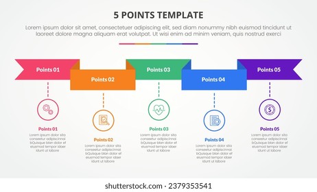 5 points stage template infographic concept for slide presentation with ribbon header and timeline style with 5 point list with flat style