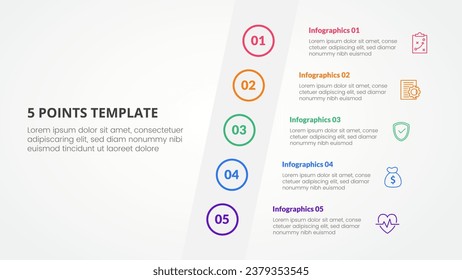 5 points stage template infographic concept for slide presentation with tilt sideways content vertical with 5 point list with flat style