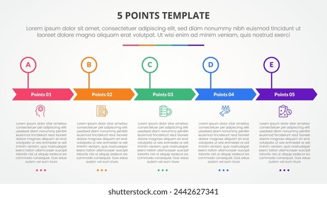 5 points stage template infographic concept for slide presentation with creative arrow header circle point with 5 point list with flat style