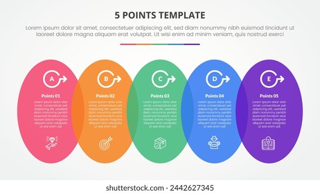 5 points stage template infographic concept for slide presentation with vertical round shape horizontal with 5 point list with flat style