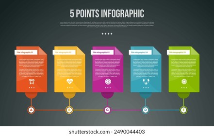 5 points or step process infographic with box container linked on bottom with line with modern dark style for slide presentation vector
