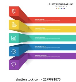 5 points of steps diagram, 3D list layout, infographic element template vector with icons