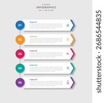 5 points template infographic with long arrow box container with stacked list vertical with drop shadow style with three stage list information vector
