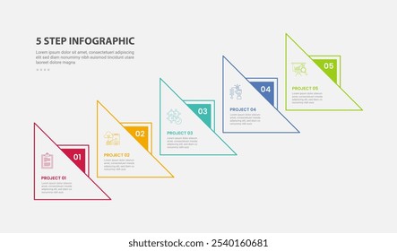 5 points template infographic outline style with 5 point step template with big arrow on triangle shape ladder structure for slide presentation vector