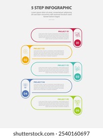 modelo de 5 pontos estilo de contorno infográfico com modelo de passo de 5 pontos com retângulo arredondado na direção vertical com posição oposta para vetor de apresentação de slide