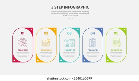 5 points template infographic outline style with 5 point step template with creative round container with sharp edge for slide presentation vector