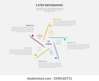 5 points template infographic outline style with 5 point step template with star shape with line and circle structure for slide presentation vector