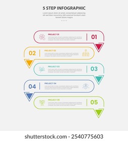 modelo de 5 pontos estilo de contorno infográfico com modelo de passo de 5 pontos com retângulo redondo longo com seta na direção inferior oposta para o vetor de apresentação de slide