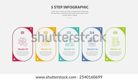 5 points template infographic outline style with 5 point step template with creative round container with sharp edge for slide presentation vector