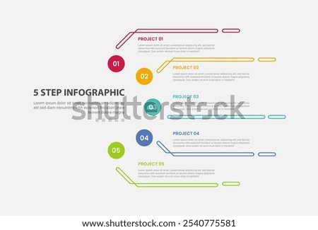 5 points template infographic outline style with 5 point step template with half circle cycle circular on side for slide presentation vector