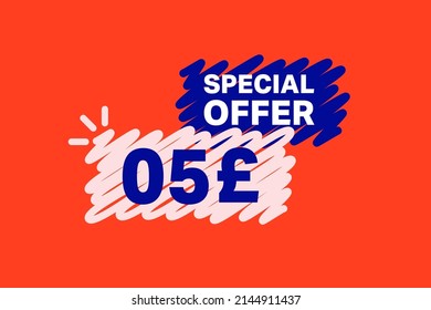 5 Pound OFF Sale Discount banner shape template. Super Sale 5 Special offer badge end of the season sale coupon bubble icon. Modern concept design. Discount offer price tag vector illustration.